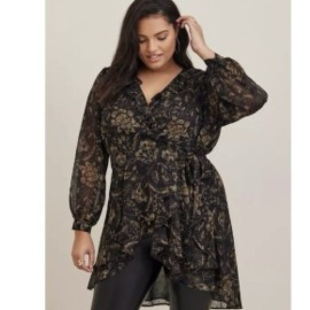 Torrid Chiffon Layered Tie-Front Surplice Tunic Blouse Top Size 3 (22-24) 3X NWT
